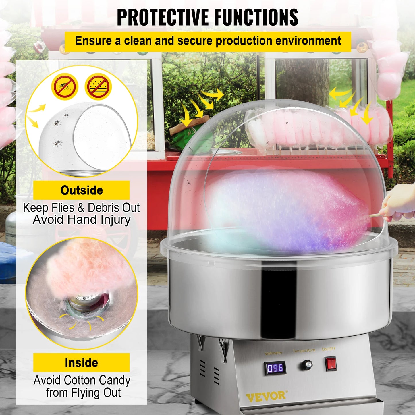 SucceBuy 21" Commercial Cotton Candy Machine Cover – Clear Bubble Shield Dome