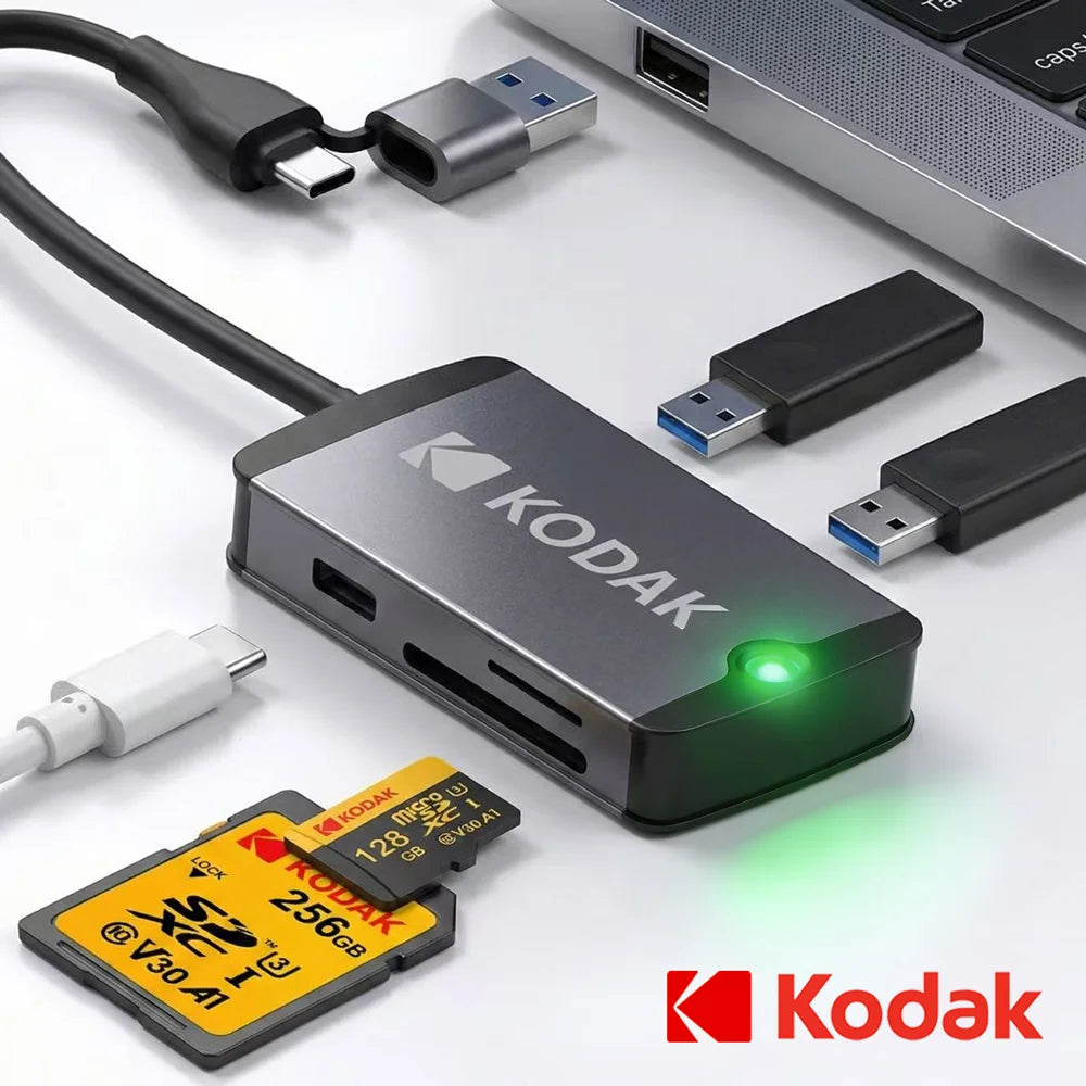 KODAK USB-C Hub – USB 3.0, SD & MicroSD Card Reader for Phone, Tablet, MacBook & Laptop