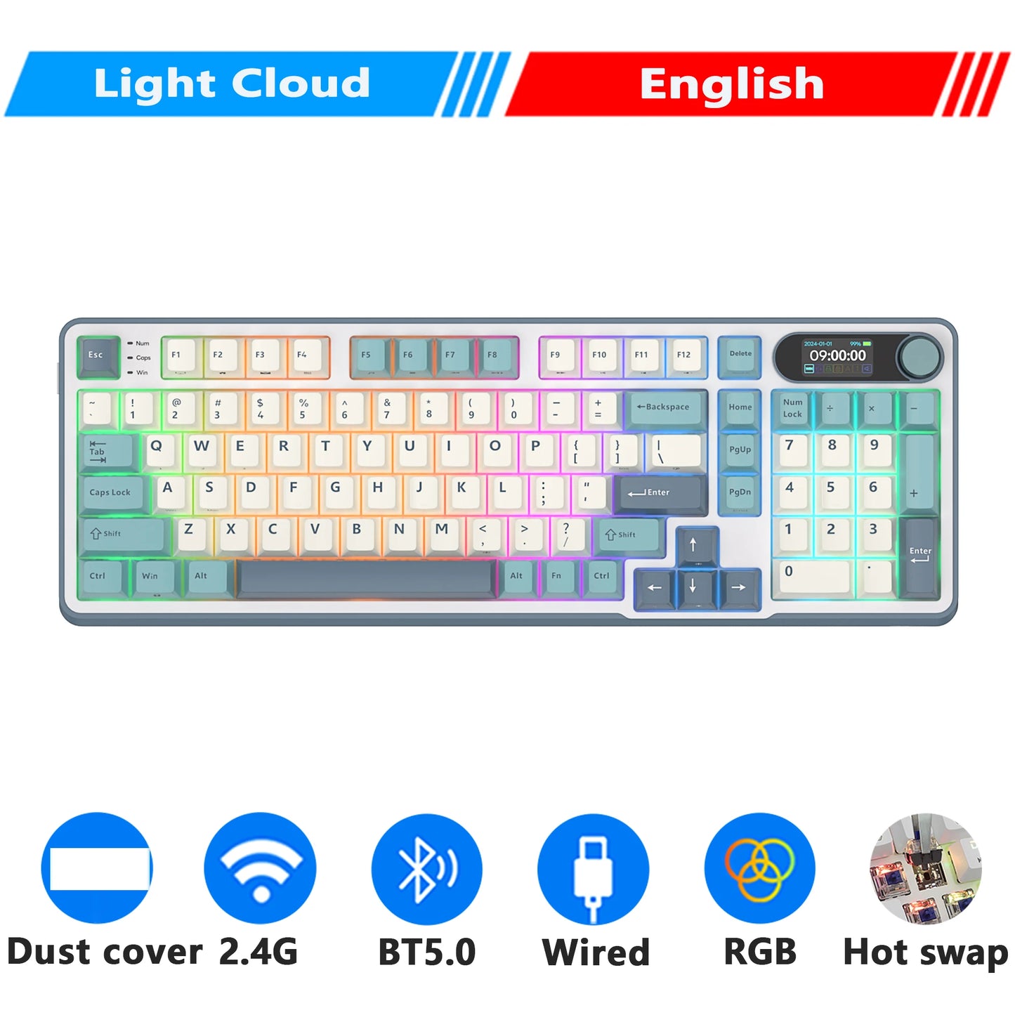 RK Royal Kludge S98 Wireless Mechanical Keyboard – 98 Key, Hot-Swap, TFT Screen, BT5.0/2.4G/USB-C