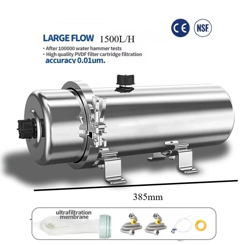 Whole House UF Water Purifier – 0.01μm PVDF Membrane, 1500L Stainless Steel Mineral Filter