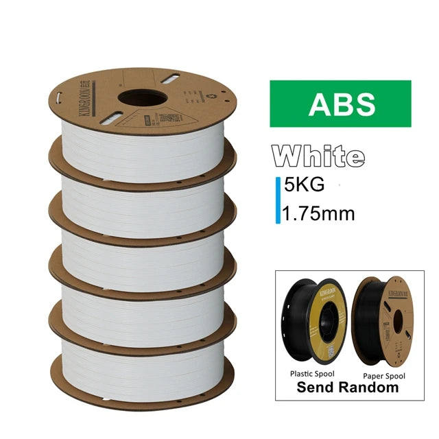 KINGROON 3D Printer Filament Bundle – 5KG, 1.75mm PLA / PETG / TPU / ABS, 5 Rolls, Black / White / Gray
