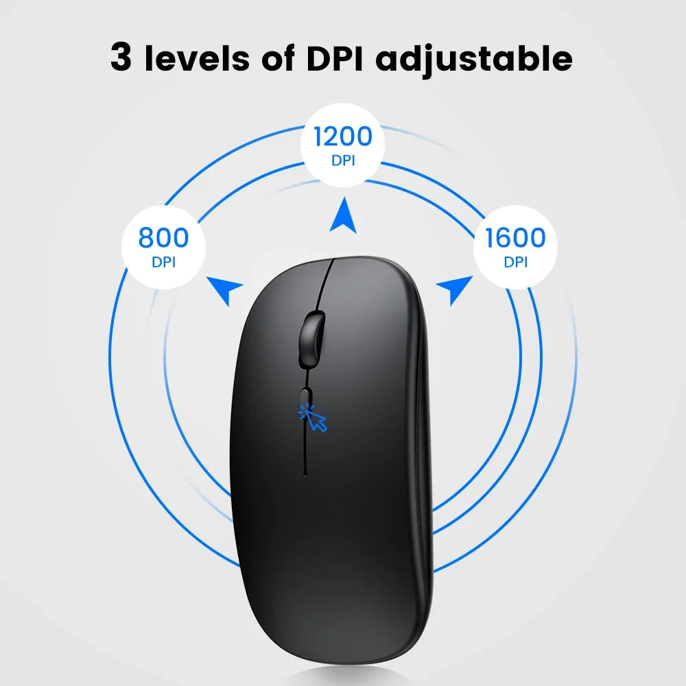 Wireless Bluetooth rechargeable mouse by R.E.D. Shopping, compact ergonomic design with silent clicking and optical 2.4GHz connectivity.