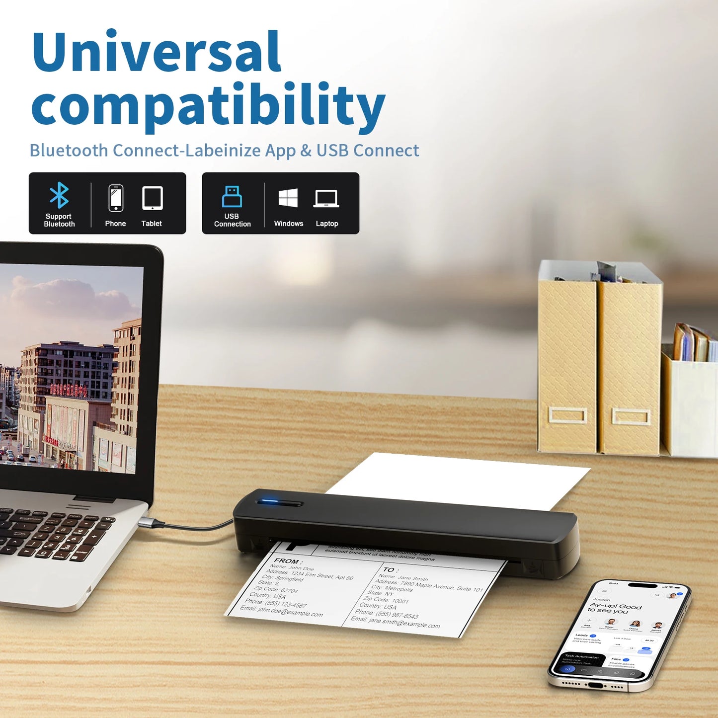 Portable A4 Wireless Inkless Thermal Printer – Bluetooth, 300DPI, 20ppm, Android & iOS
