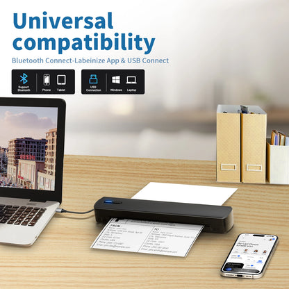 Portable A4 Wireless Inkless Thermal Printer – Bluetooth, 300DPI, 20ppm, Android & iOS