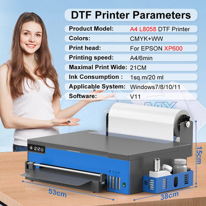 A3 XP600 DTF Printer with Roll Feeder – Direct to Film T-Shirt Printing Machine