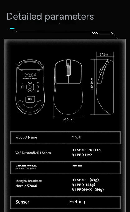 VXE Dragonfly R1 Wireless Gaming Mouse – PAW3395, 2KHz, Nordic 52840, BT5.4