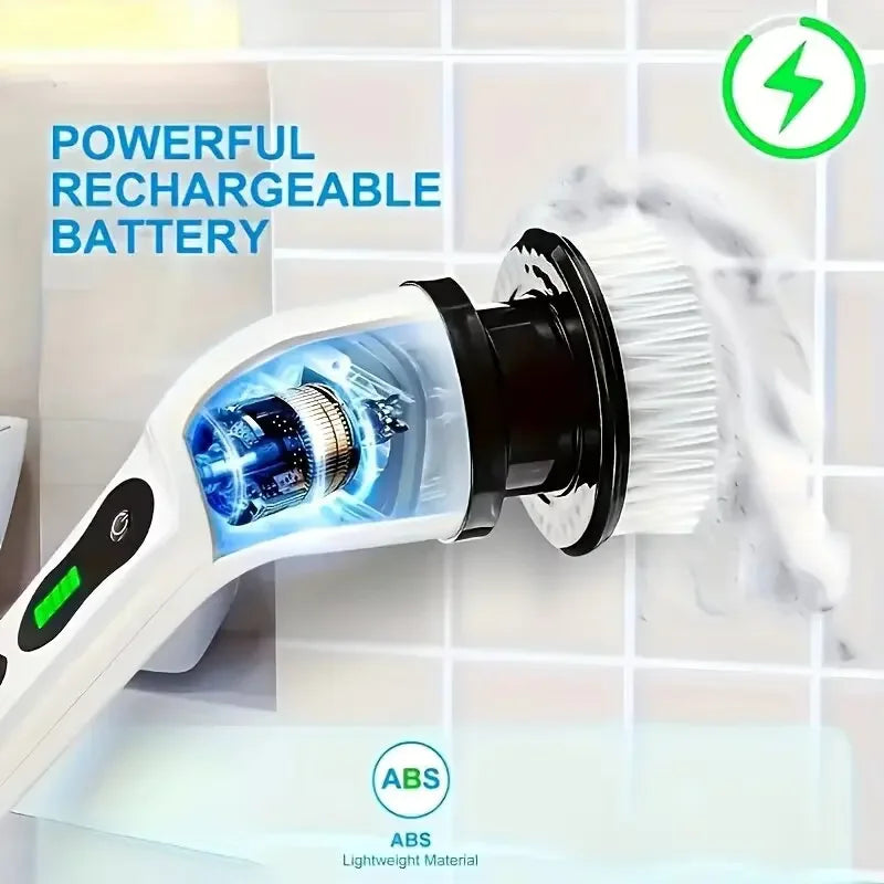 Cordless electric spin scrubber by R.E.D. Shopping with 9-in-1 multipurpose cleaning brush and LED lights for household cleaning.