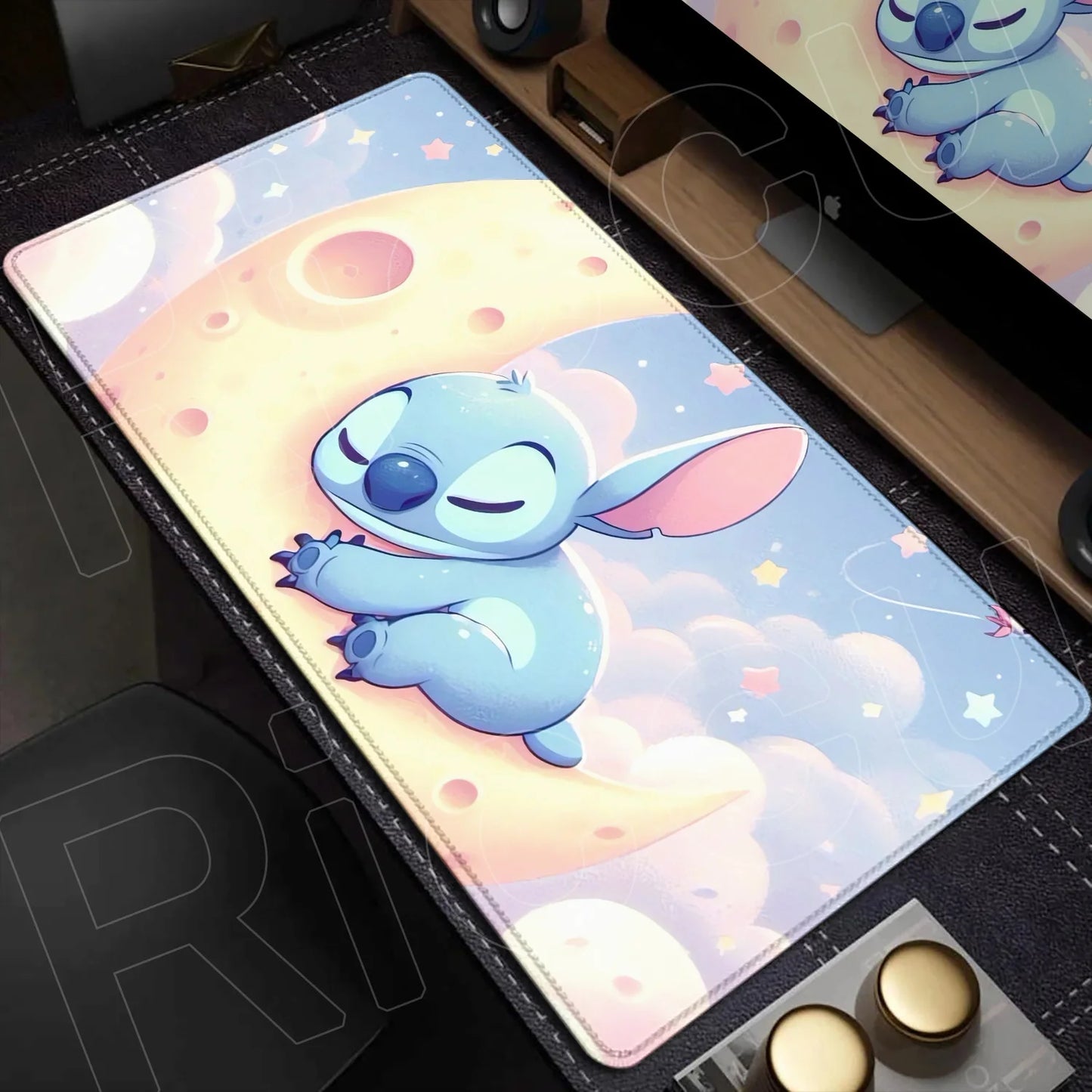 Cute Anime XXL Gaming Mouse Pad – Kawaii Stitch Design, Lock Edge, Non-Slip Rubber