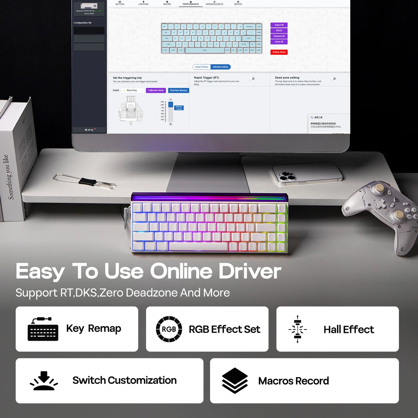 AULA Hero68 HE Magnetic Gaming Keyboard – 65% ANSI, Wired, Hall Effect Switches
