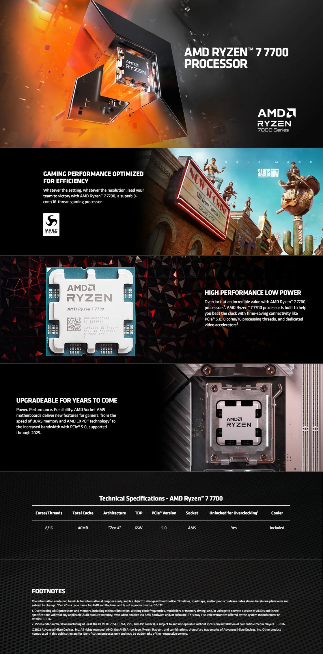 AMD Ryzen 7 7700 AM5 CPU – 8-Core, 16-Thread, 5.0GHz Boost