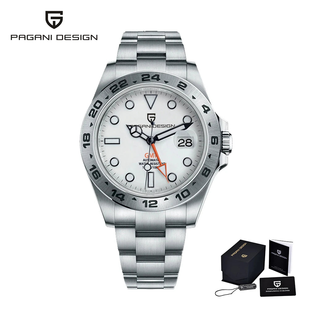 PAGANI DESIGN PD1682 GMT Automatic Watch – 42mm Sapphire Crystal, Stainless Steel, 100M Water Resistant