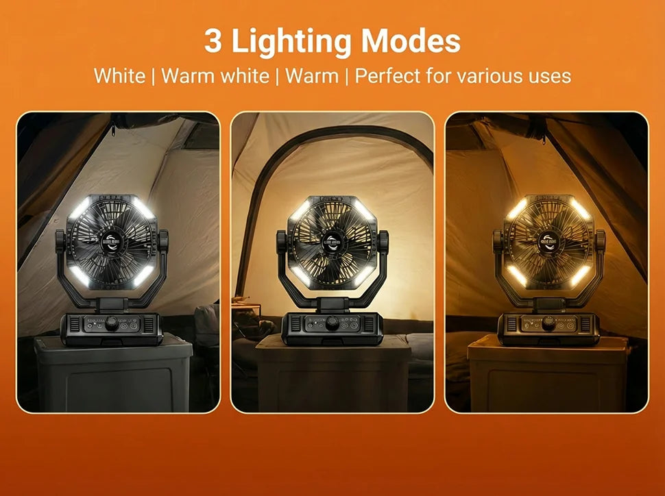 coldSky Camping Fan 20000mAh – LED Lantern, 8 Speed, Portable Outdoor Desk Fan