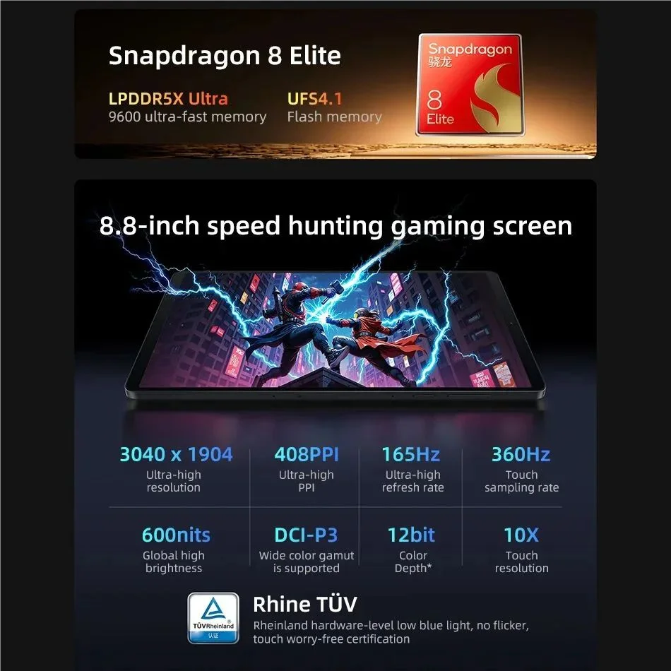 Lenovo Legion Y700 2025 – 8.8" 165Hz Gaming Tablet, Snapdragon 8 Elite, 7600mAh