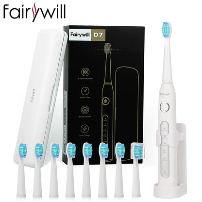 Fairywill FW-D7 Electric Sonic Toothbrush | USB Rechargeable, Waterproof, 8 Replacement Heads