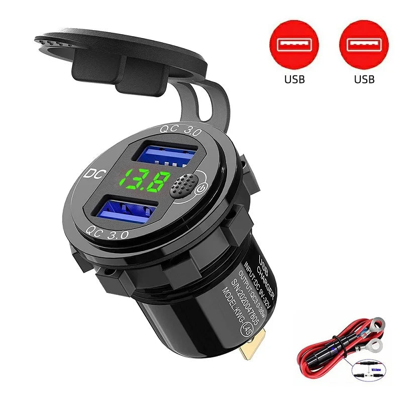 63W Aluminum USB-C Car Charger Socket – PD & QC3.0 Dual Port, 12V/24V for Car, Boat & Motorcycle