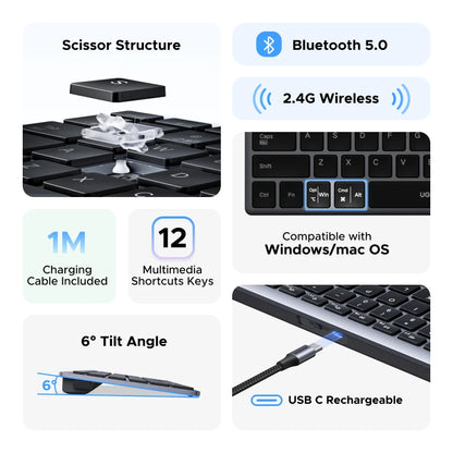 UGREEN Wireless Keyboard – Bluetooth 5.0 & 2.4G, 99 Keys, EN/RU Layout, USB-C Rechargeable | MacBook, iPad, PC, Tablet