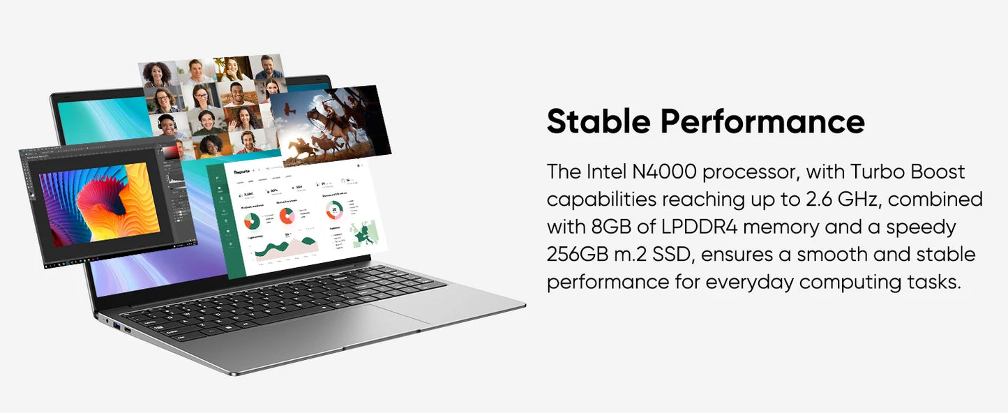 Z ZENAERO 15.6" Slim Laptop – Intel Celeron N4000, 8GB DDR3, 256GB SSD, FHD, Windows 11