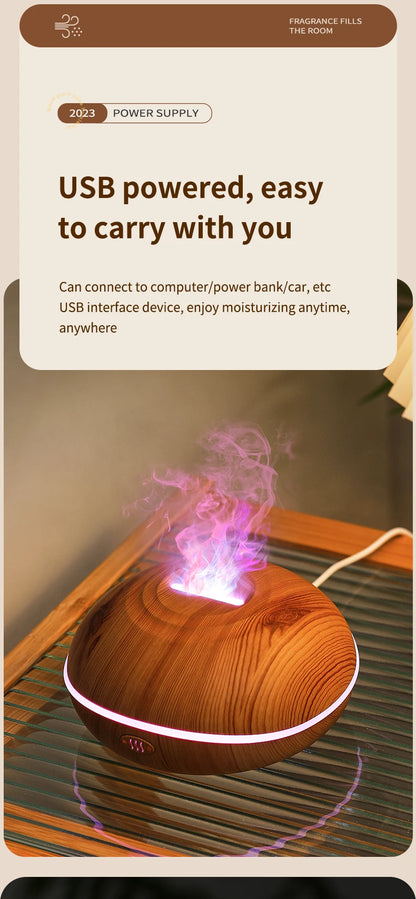 HLCOME Ultrasonic Aroma Diffuser – 200ml Wood Grain, 7 Color LED, Remote Control, Essential Oil Humidifier for Home & Bedroom