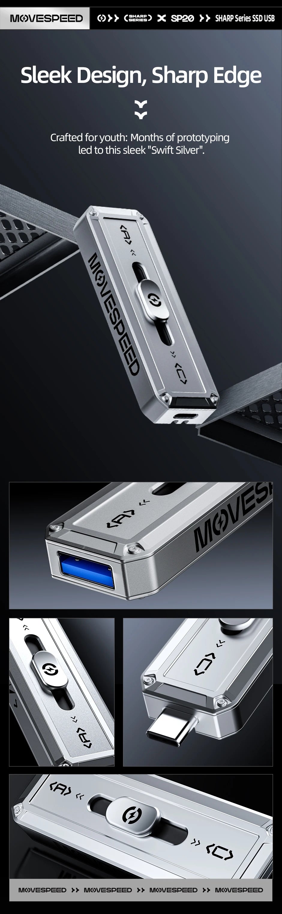MOVESPEED SP20 USB Flash Drive | 2100MB/s | USB 3.2 Gen 2 | Type-C + USB-A | 256GB–2TB | iPhone