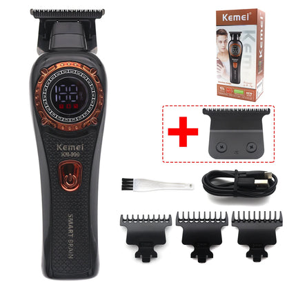Kemei KM-999 Professional Hair Trimmer – DLC T-Blade, Zero Gap, LED Display, Cordless USB Clipper
