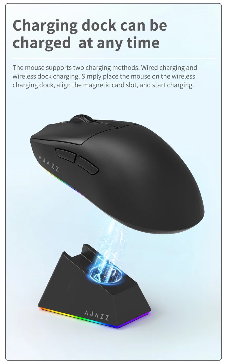 AJAZZ AJ139 V2 MC Wireless Gamer Mouse with Dock PAW3311 Gaming Sensor 12000DPI Max Tri-mode Connect Mice for Laptop PC