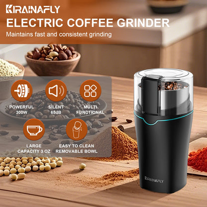 KIRAINAFLY 300W Professional Coffee & Spice Grinder – Removable Stainless Steel Cup