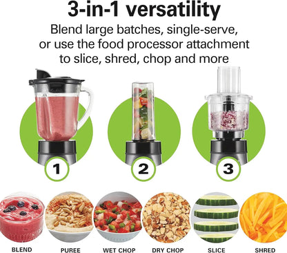 700W Blender & Food Processor Combo – 40oz Glass Jar, Travel Cup, 3-Cup Food Chopper | Gray/Black