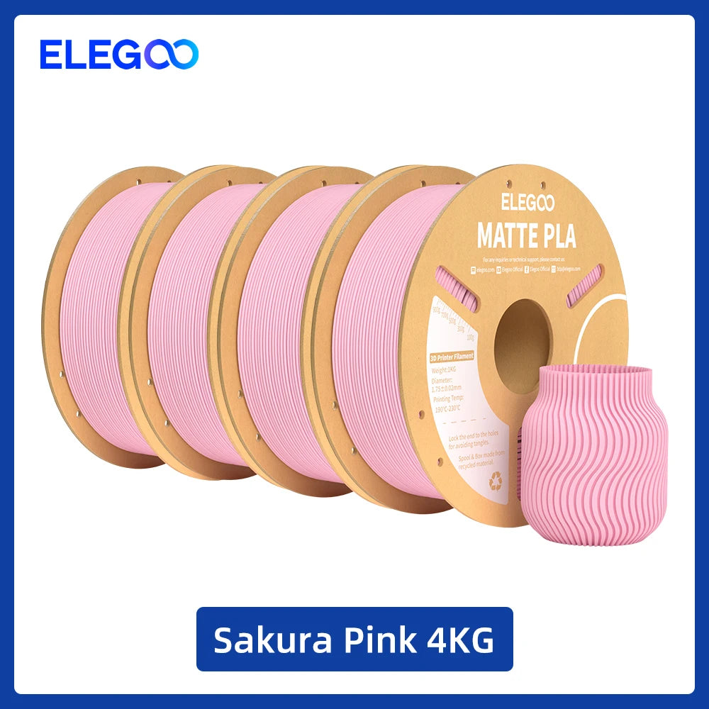 ELEGOO Matte PLA Filament 1.75mm 1KG – +/-0.02mm Accuracy, Cardboard Spool