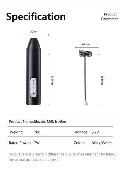 Cordless USB Electric Milk Frother – 3-Speed Handheld Foam Maker