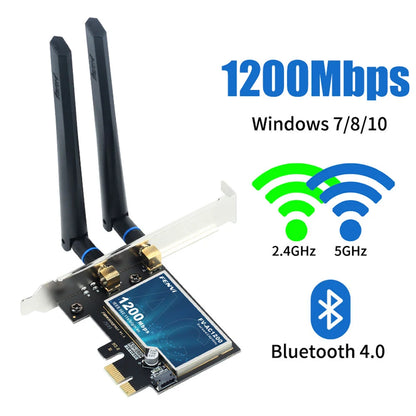 Fenvi FV-AC1200 PCIe WiFi Adapter | AC1200 Dual Band 2.4G+5G | Bluetooth 4.2 | Win 7/10/11 Desktop