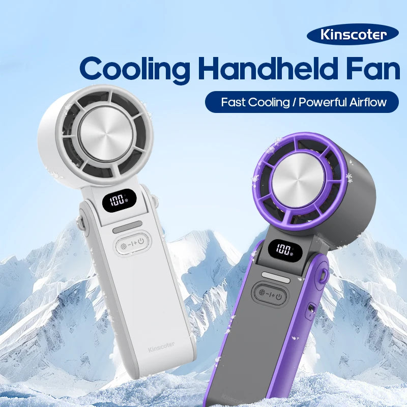 KINSCOTER Foldable Handheld Fan – 3600mAh, 100-Speed, Ice Cooling