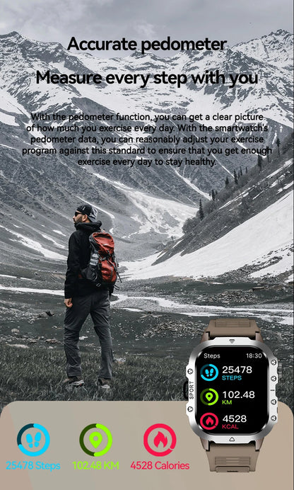 LAXASFIT Outdoor Smart Watch 2025 – 2.01" HD Screen, LED Flashlight, Bluetooth Voice Call