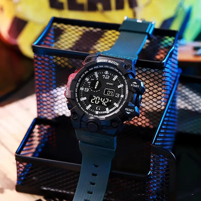 Men's sports electronic wristwatch with large dial, waterproof design, luminous display, and alarm function by R.E.D. Shopping.