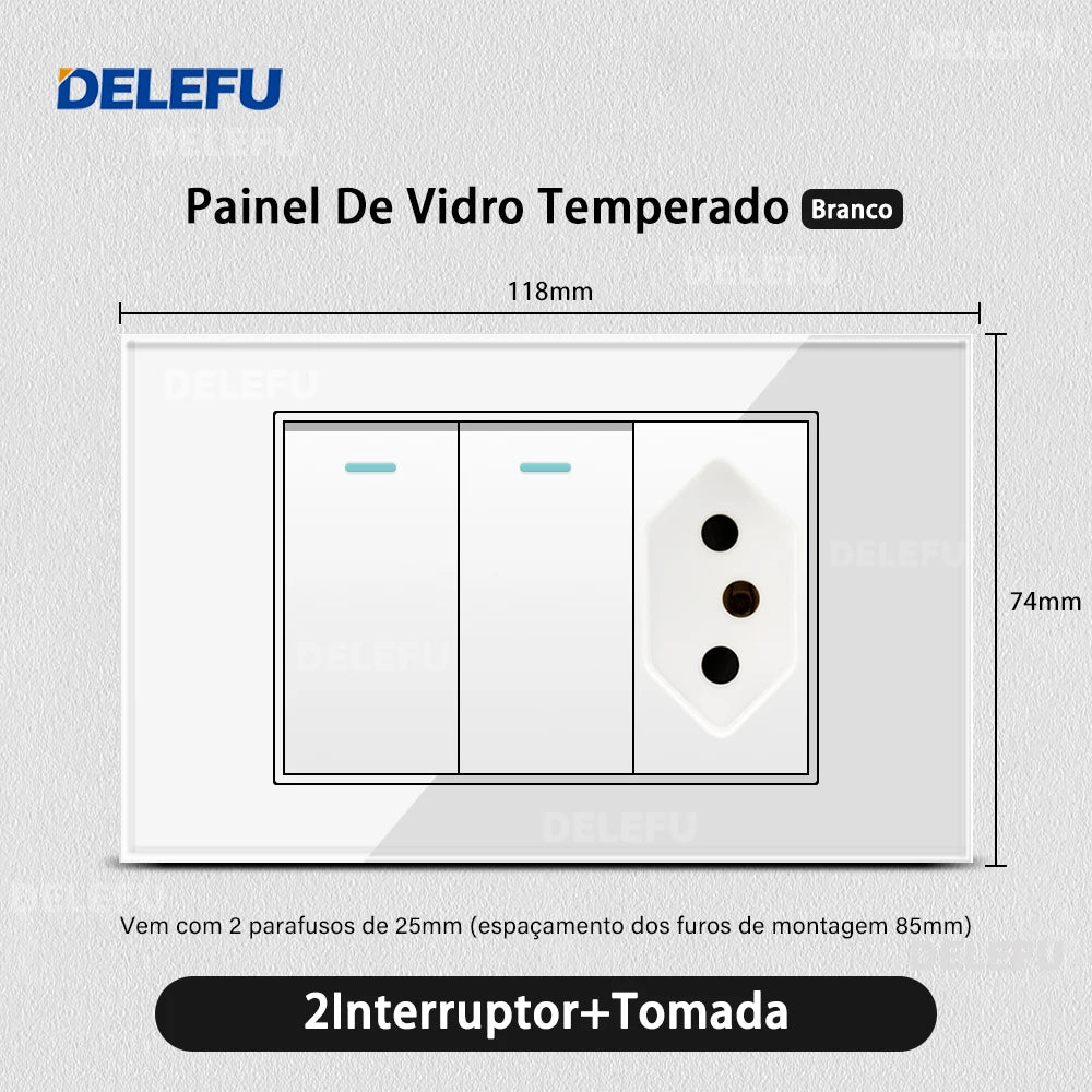 DELEFU Tempered Glass Smart Wall Socket with USB-C | Tuya WiFi | 10A–20A