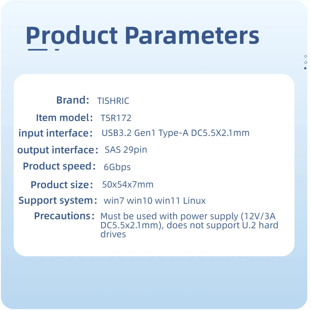 TISHRIC SAS 29-Pin SFF-8482 to USB 3.0 Adapter – 6Gbps HDD RAID with Power Port