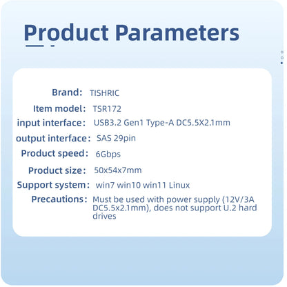 TISHRIC SAS 29-Pin SFF-8482 to USB 3.0 Adapter – 6Gbps HDD RAID with Power Port
