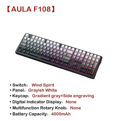 AULA F108Pro Wireless Mechanical Keyboard – UK Layout, Bluetooth Tri-Mode, Gasket, Hot-Swap, RGB, 104 Keys
