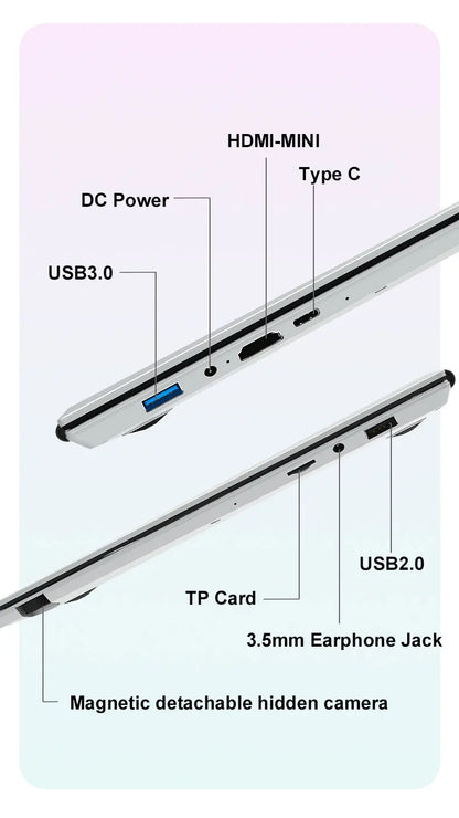 CRELANDER 15.6" Ultraslim Laptop – Intel N100, 16/32GB DDR4, up to 2TB SSD, RGB Backlit, Windows 11