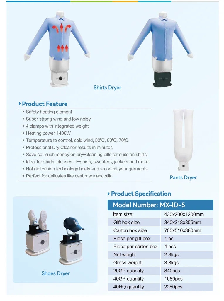 Foldable Electric Clothes Dryer & Steam Ironing Machine – Portable Heated Air Dryer for Clothes & Shoes