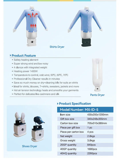 Foldable Electric Clothes Dryer & Steam Ironing Machine – Portable Heated Air Dryer for Clothes & Shoes