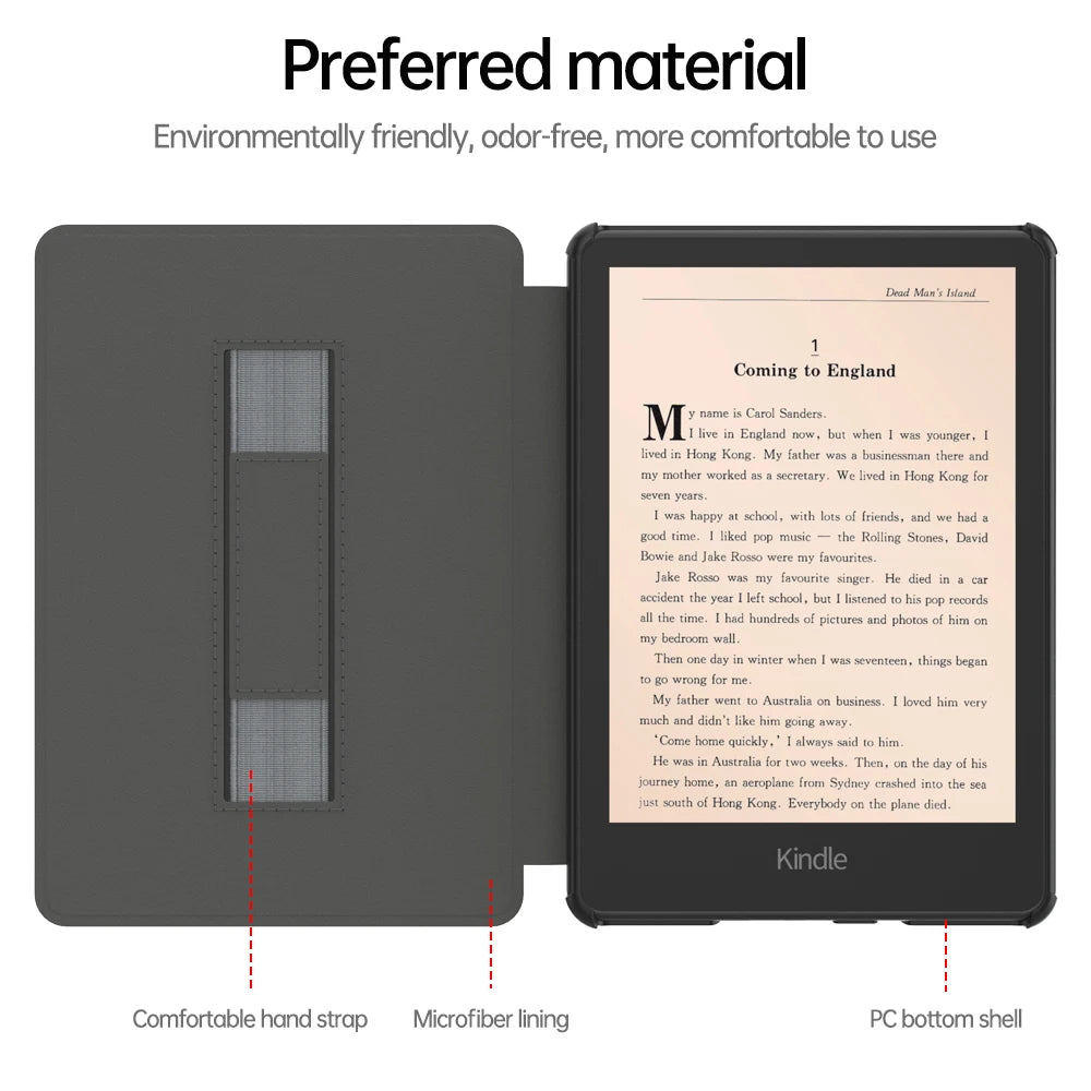 Kindle Paperwhite 12th Generation 2024 Case – Leather, Auto Sleep, Hand Strap