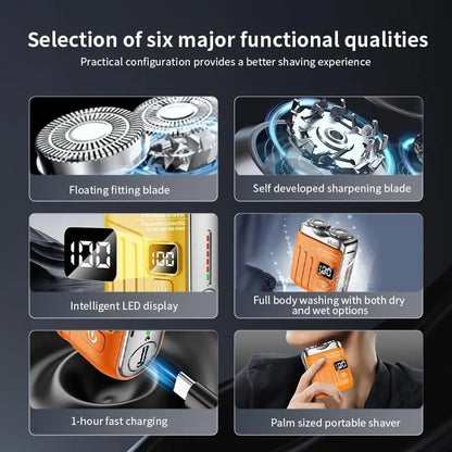 Portable Electric Shaver R-19 – 9000 RPM, Magnetic Blades, Wet & Dry, 180-Day Battery, LED Display