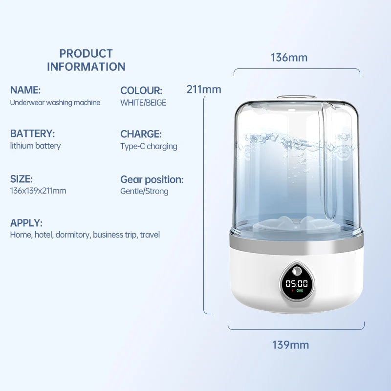 Mi Portable Mini Washing Machine 1.5L — Wireless Underwear & Socks Cleaner, LED Laundry Bucket