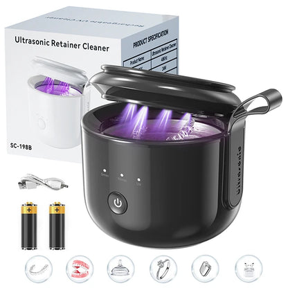 KUNPHY Dental Pod Ultrasonic Retainer Cleaner 200ml – UV Sterilization, 3 Modes for Aligners & Night Guards