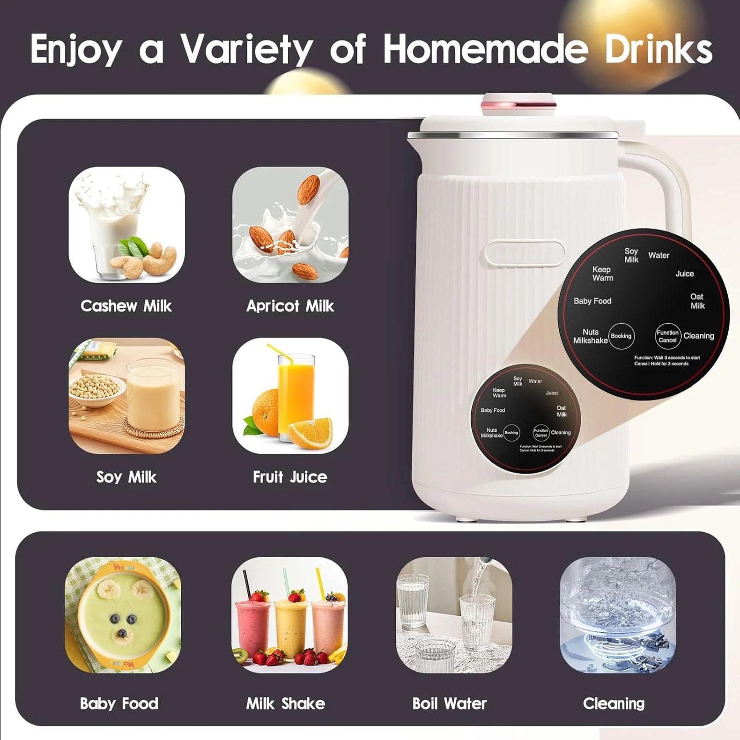 8-in-1 Automatic Nut Milk Machine & Coffee Maker – 40oz, Self-Cleaning, Delay Start, Keep Warm