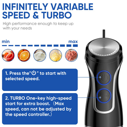 BioloMix 5-in-1 1500W Immersion Hand Blender – Stainless Steel Food Processor