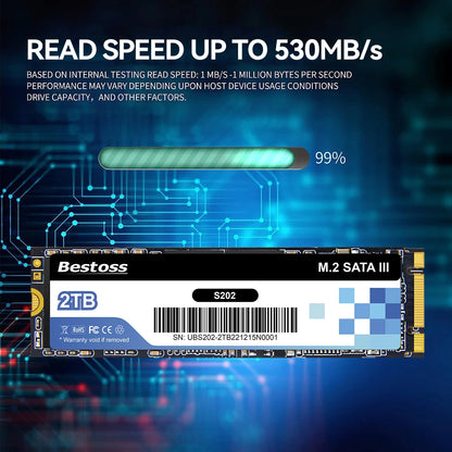 Bestoss M.2 SATA SSD 2280 | 530MB/s | 120GB–1TB | Internal Drive for Laptop & Desktop