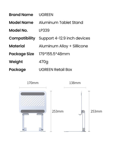 UGREEN LP134 Aluminum Tablet & Phone Stand – Adjustable Desk Holder for iPad, iPhone, Xiaomi & Laptops
