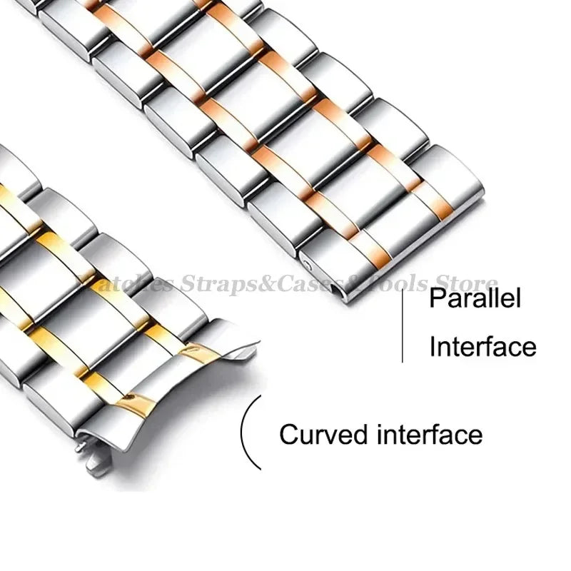 Curved End Solid Stainless Steel Watch Strap – Universal 12–24mm with Butterfly Clasp