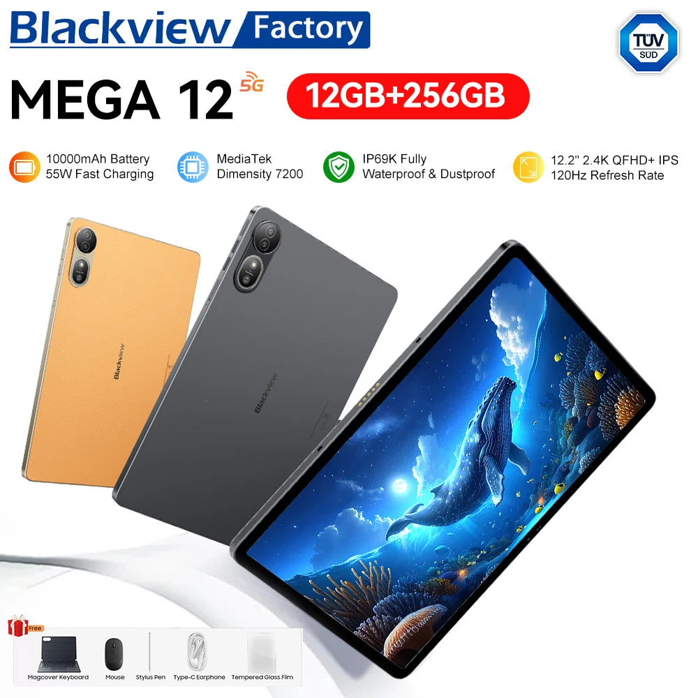 Blackview MEGA 12 Tablet | 12.2" 2.4K 120Hz | Dimensity 7200 | 50MP | 10000mAh | 5G | Android 16